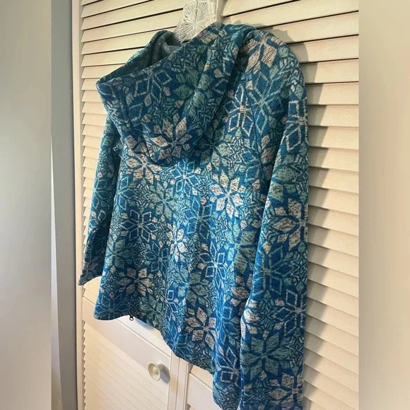 Talbots Snowflake Hooded Pullover Zipper Sweater Structures Pockets Size Small - Picture 10 of 14